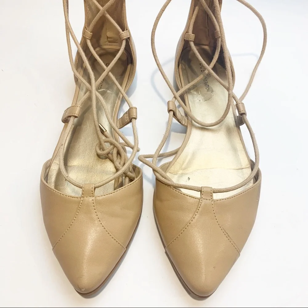BCBGeneration Size 8.5‎ Tan Zoora Point Top Lace Up Ballet Flat
